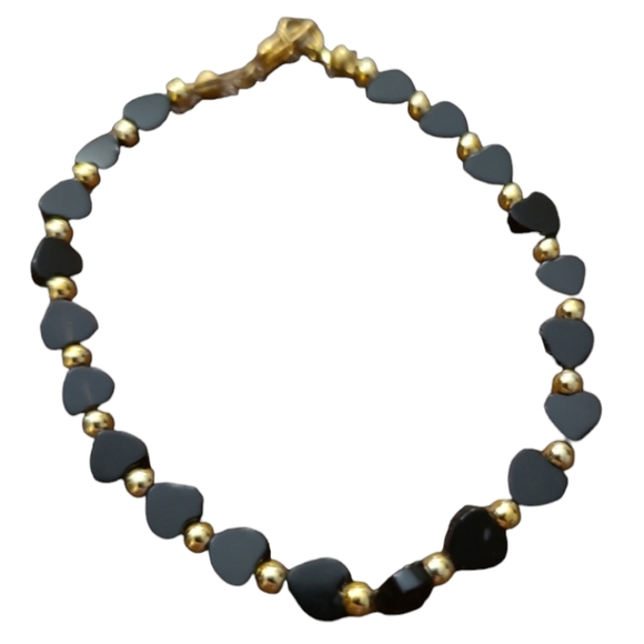 6" Handmade Beaded Black And Gold Necklace L8 - Picture 1 of 2